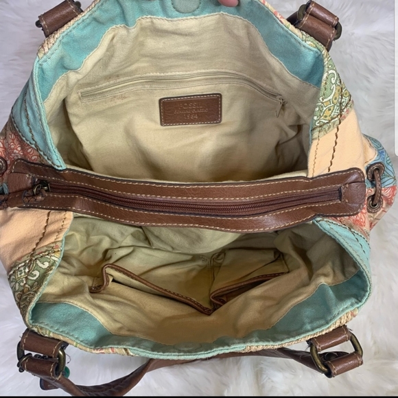 Fossil Patchwork Boho Hobo Satchel Handbag - Picture 3 of 11